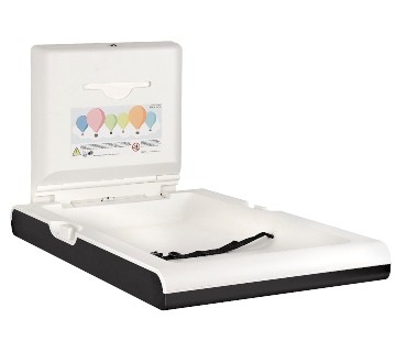 Cambia pañales vertical de polipropileno blanco y acero inoxidable negro mate