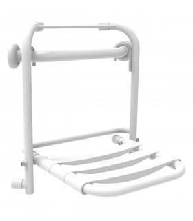 Asiento de ducha abatible y extraíble sujeto en barra de soporte